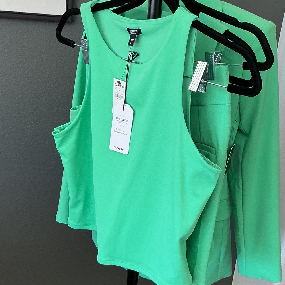 Express Mint Green Double-Breasted Blazer 4 Piece Shorts Suit NWT 6 - Picture 4 of 5